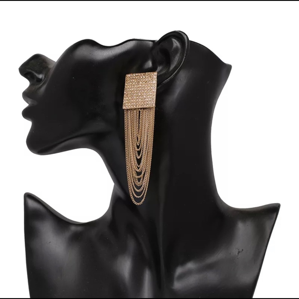 New 18k Gold Layered Metal Tassel Drop Earrings